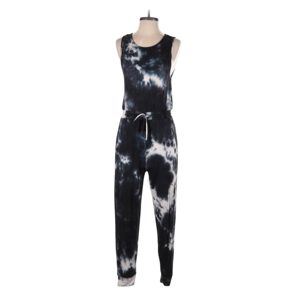 Antistar black white tie-dye jumpsuit. scoop neck elastic drawstring joggers